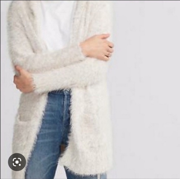 Express Sweaters - Express Cozy Chic Fuzzy Hooded Open Front Creamy Tan Cardigan Sweater Pockets